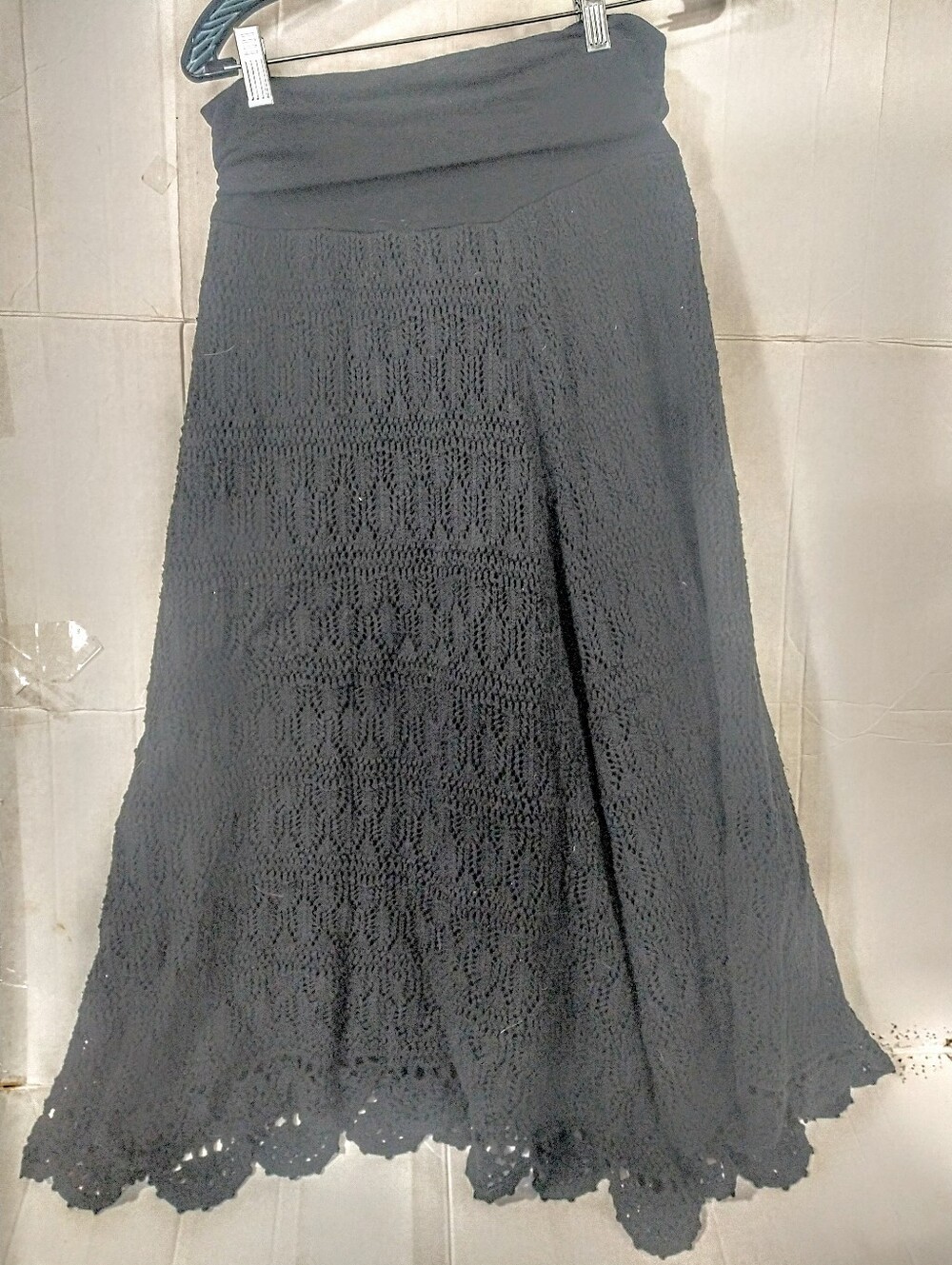 Black Crochet A-Line Lined Maxi Pull Up Skirt - By Context Sz M